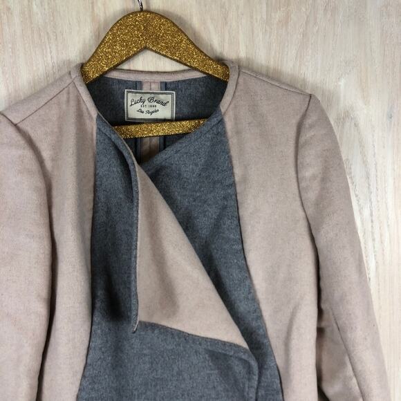 Lucky Brand Colorblock Draped Asymmetrical Neutral Lagenlook Cardigan Jacket S - Picture 2 of 11